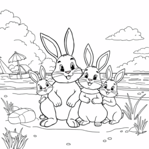 Hasenfamilie am Strand