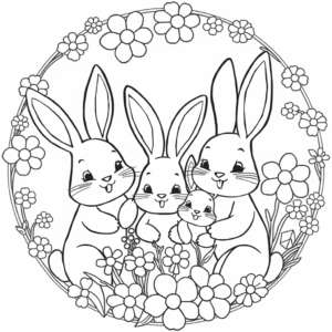 Hasenfamilie mit Blumen