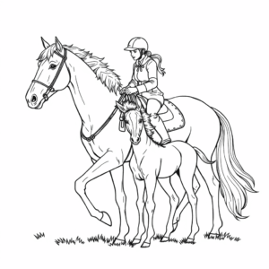 Pferd mit Fohlen und Reiter