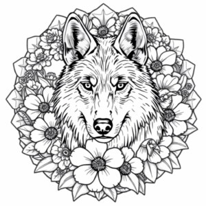 Wolf Blumen Mandala