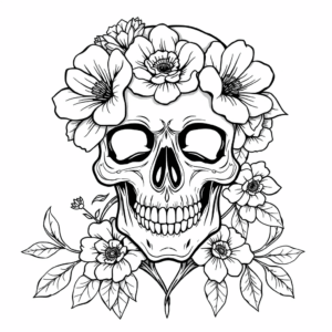 großer Totenkopf mit Blumen